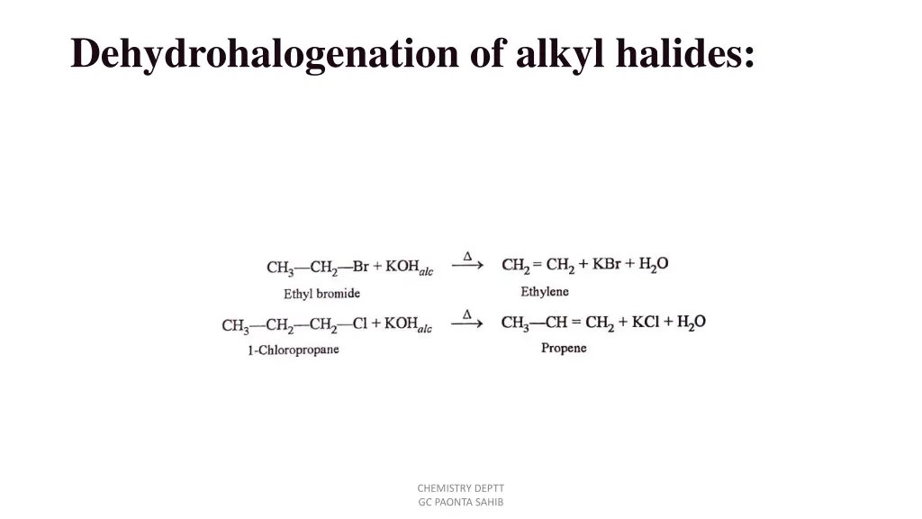 dehydrohalogenation of alkyl halides