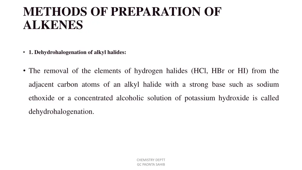 methods of preparation of alkenes