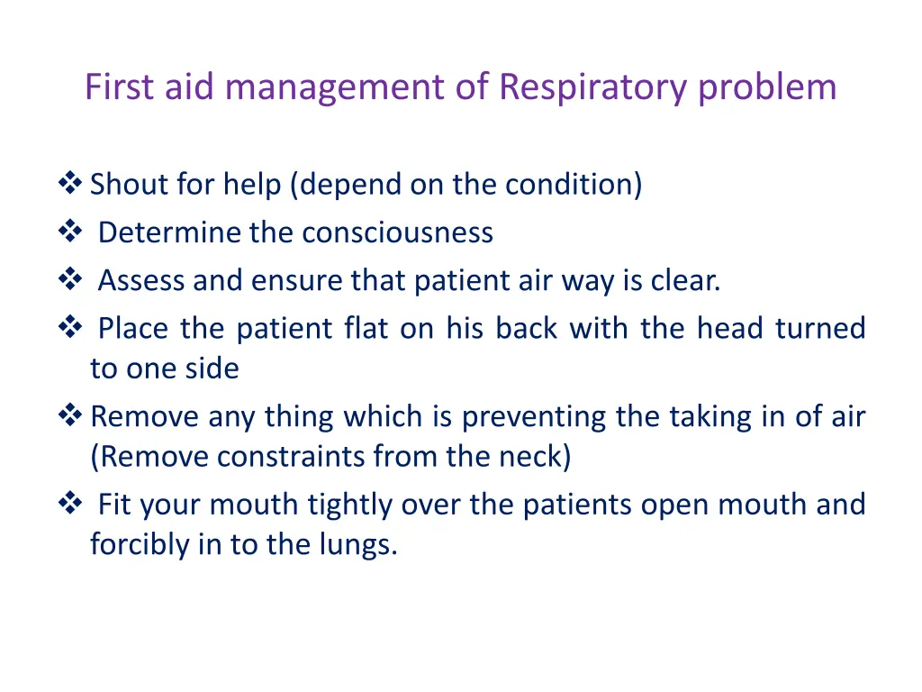 first aid management of respiratory problem