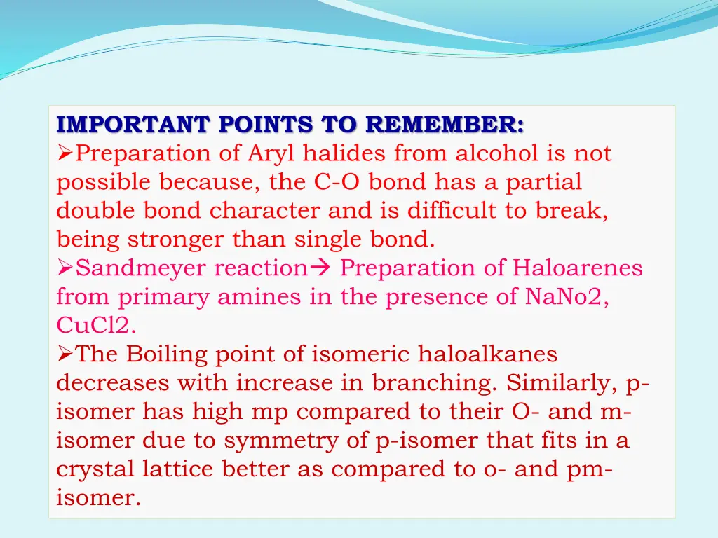 important points to remember preparation of aryl