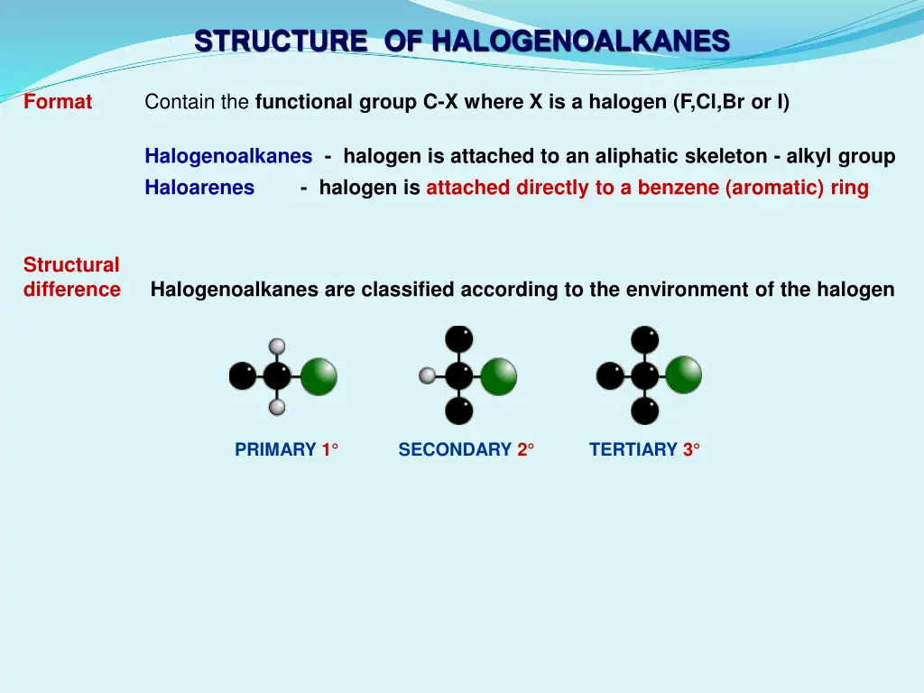 structure of halogenoalkanes