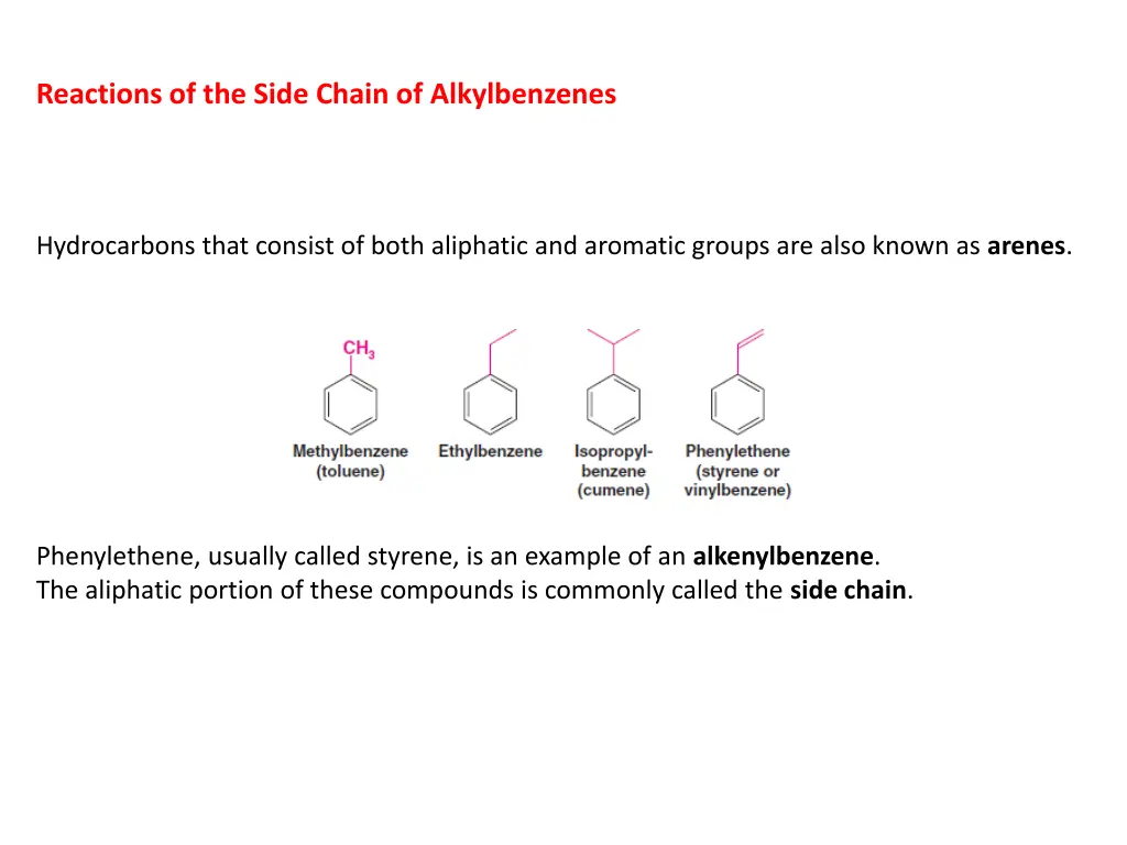reactions of the side chain of alkylbenzenes