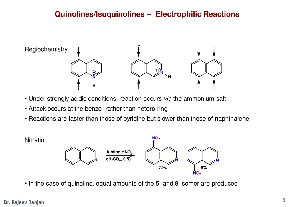 quinolines isoquinolines electrophilic reactions