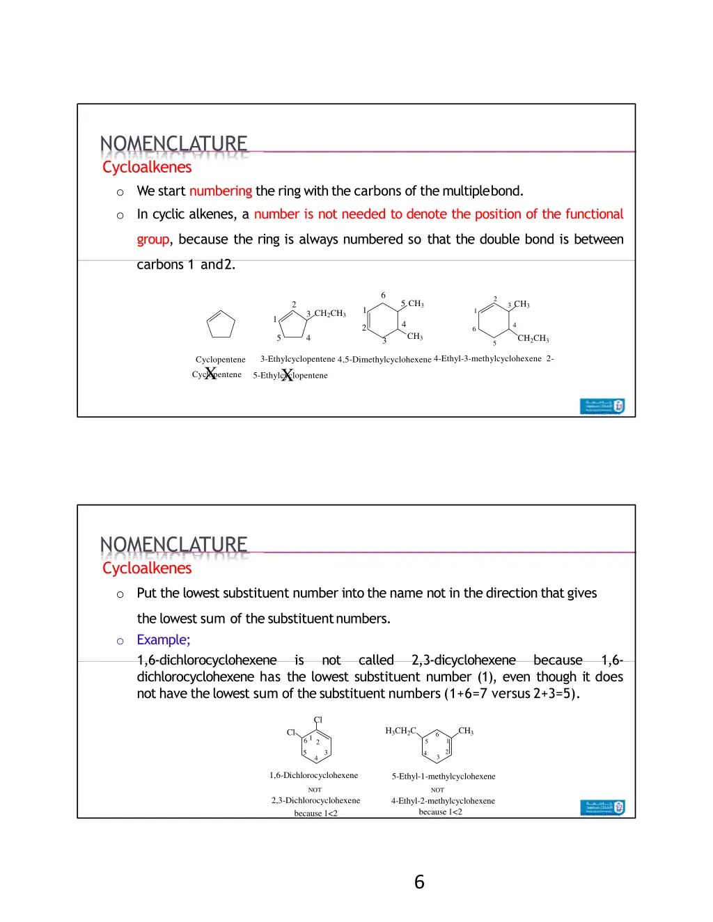 nomenclature cycloalkenes o we start numbering