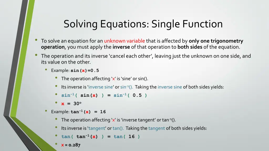 solving equations single function