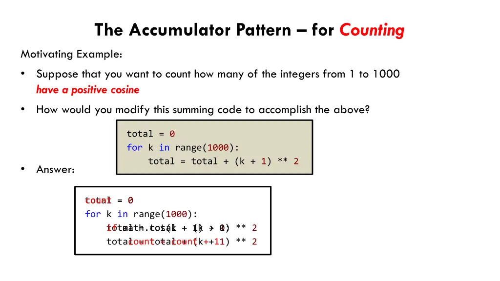 the accumulator pattern for counting 1