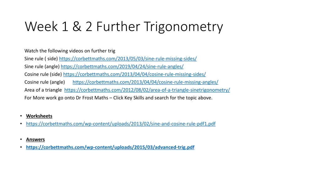 week 1 2 further trigonometry