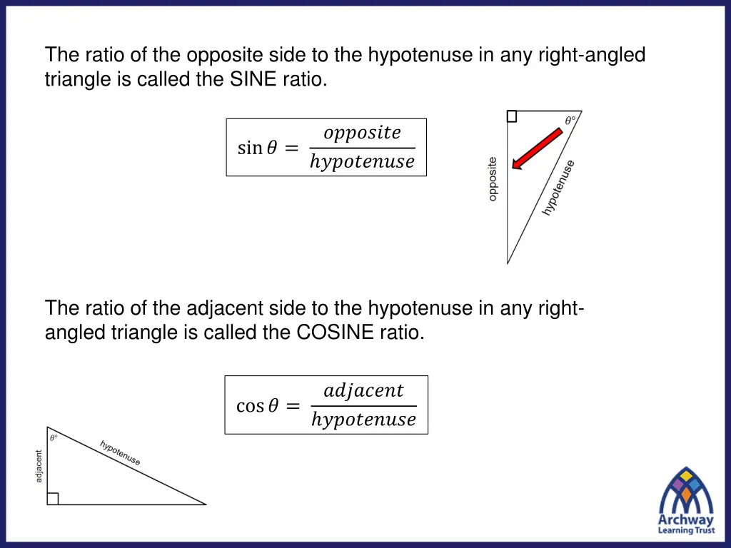 the ratio of the opposite side to the hypotenuse 1