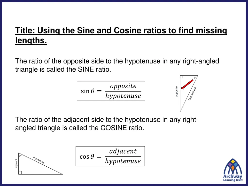 title using the sine and cosine ratios to find