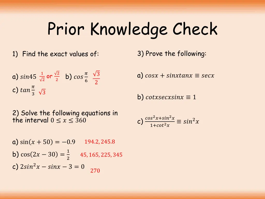 prior knowledge check