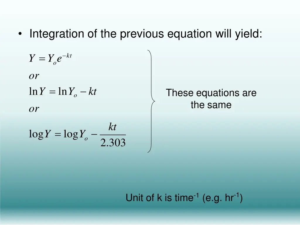 integration of the previous equation will yield