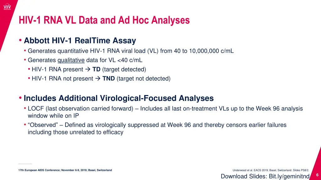 hiv 1 rna vl data and ad hoc analyses