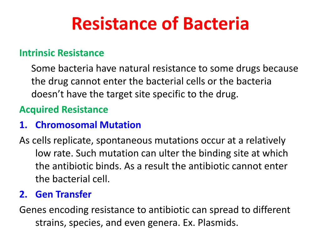 resistance of bacteria