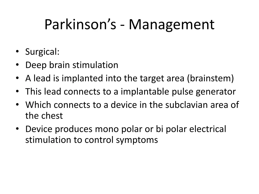 parkinson s management