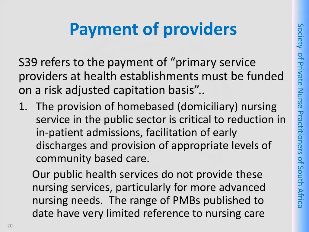 payment of providers