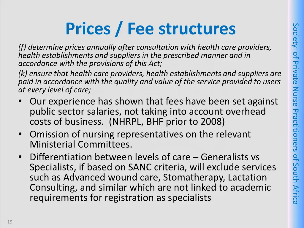 prices fee structures