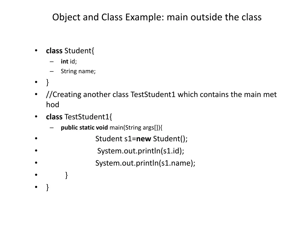 object and class example main outside the class