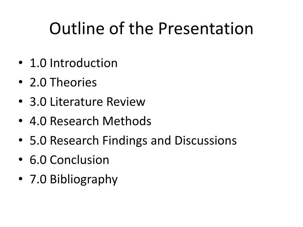 outline of the presentation