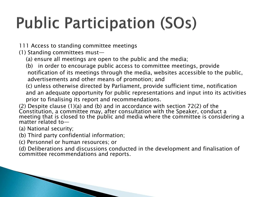 111 access to standing committee meetings