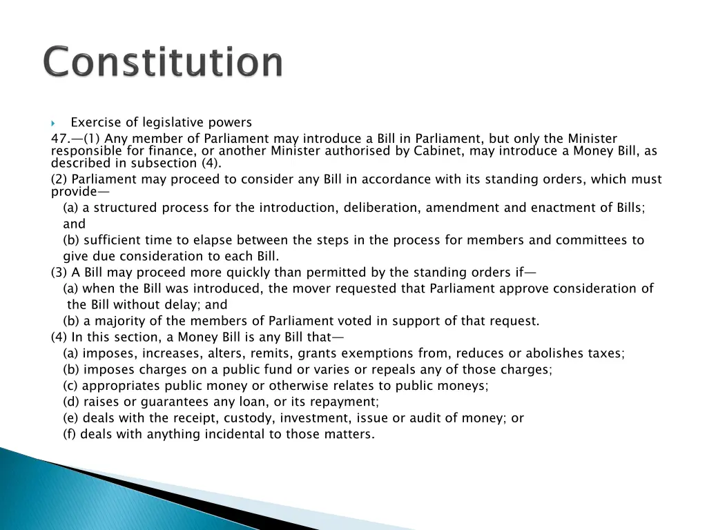 exercise of legislative powers