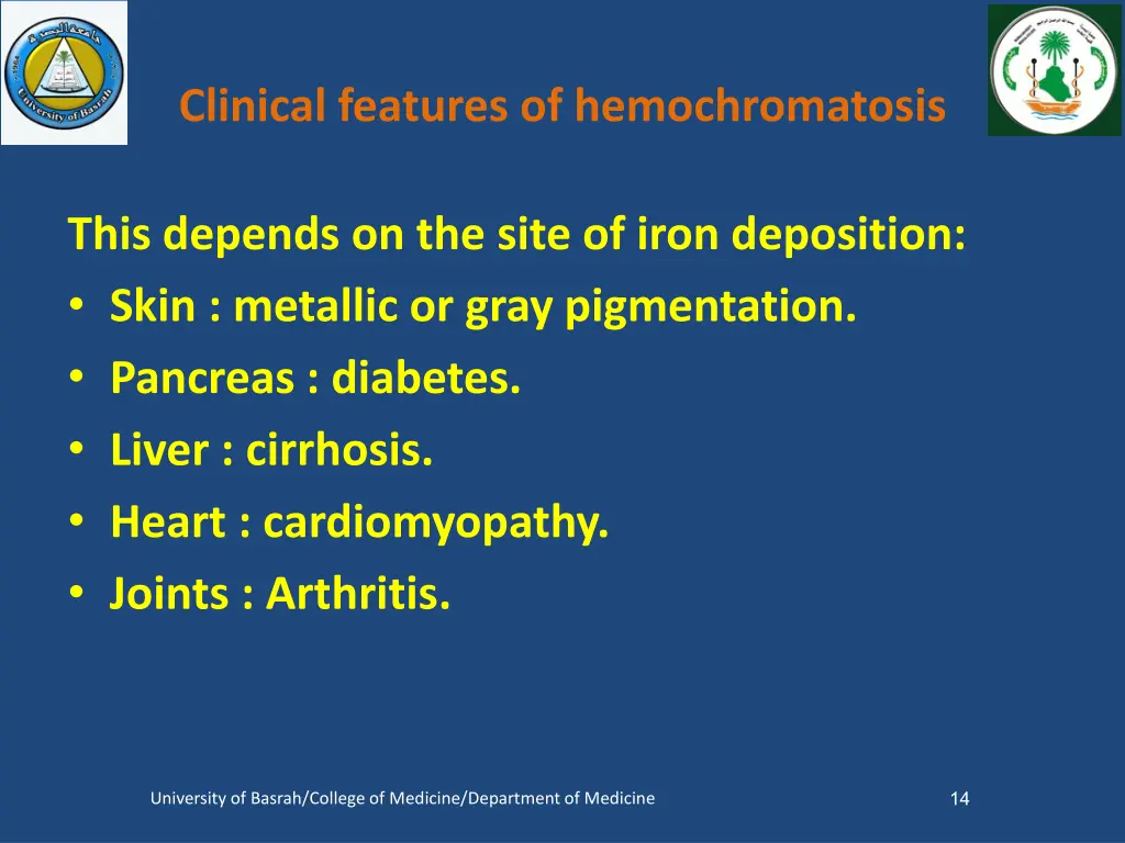 clinical features of hemochromatosis
