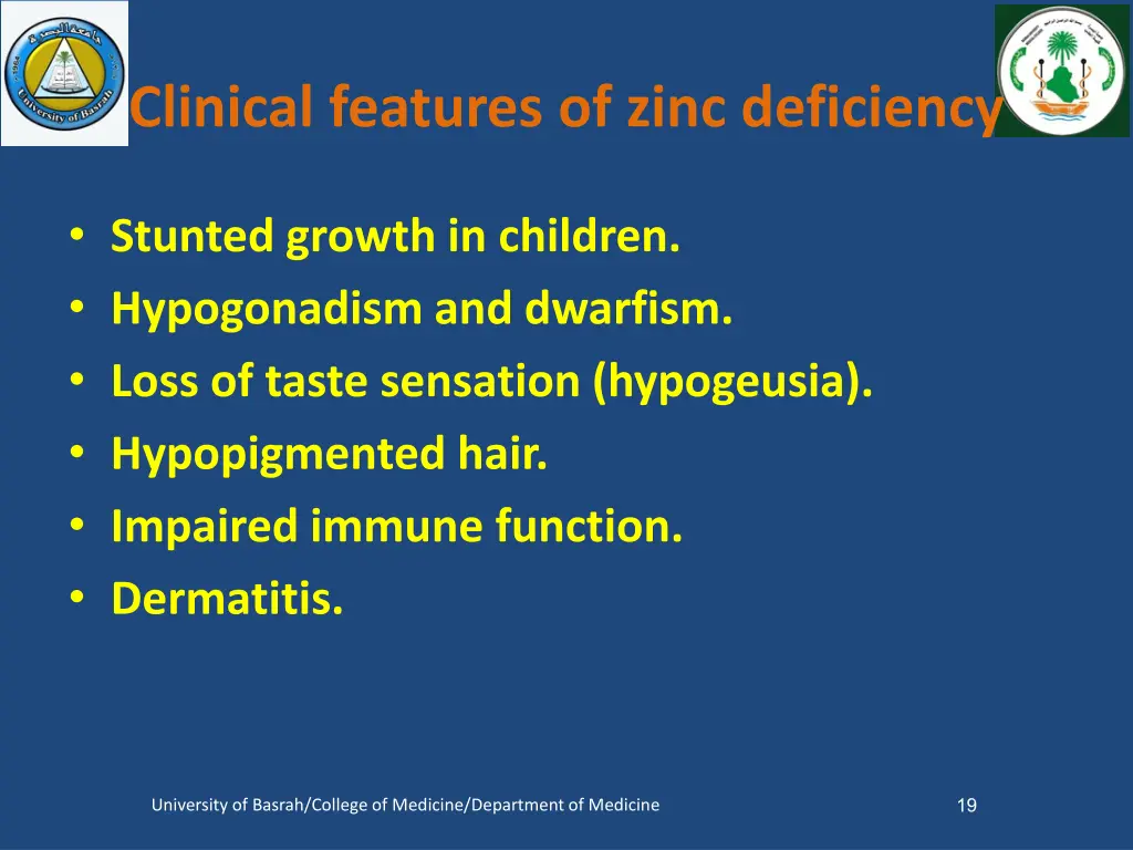 clinical features of zinc deficiency