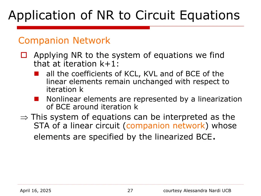 application of nr to circuit equations