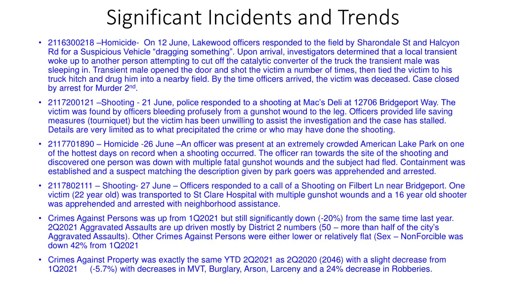 significant incidents and trends