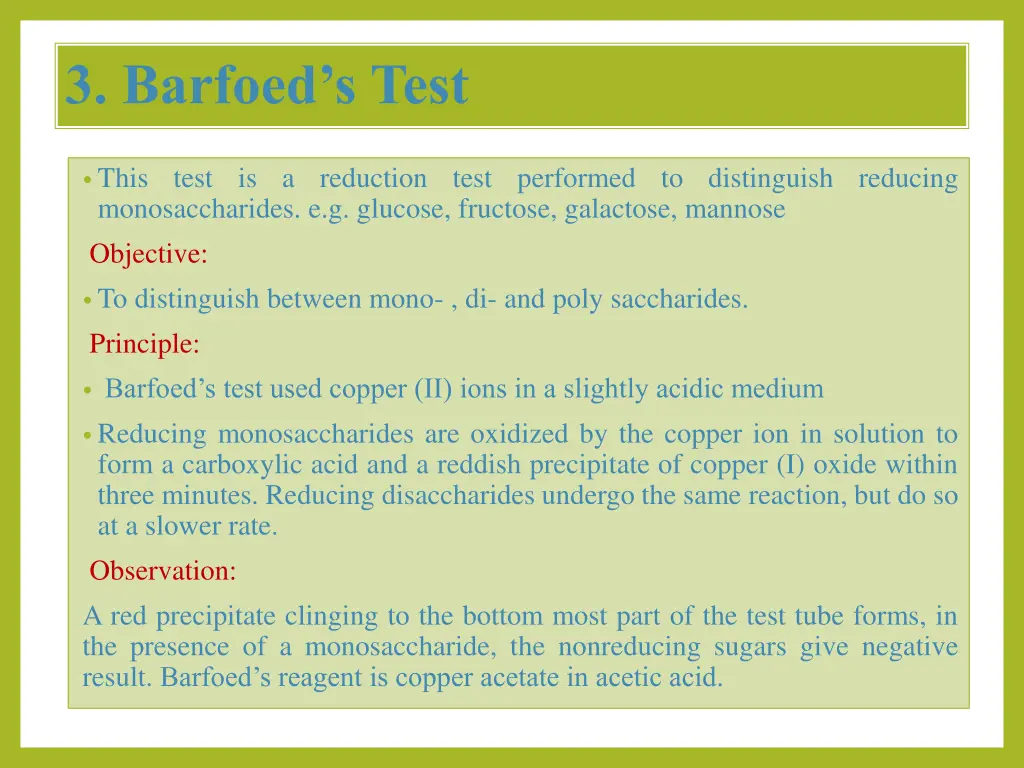 3 barfoed s test