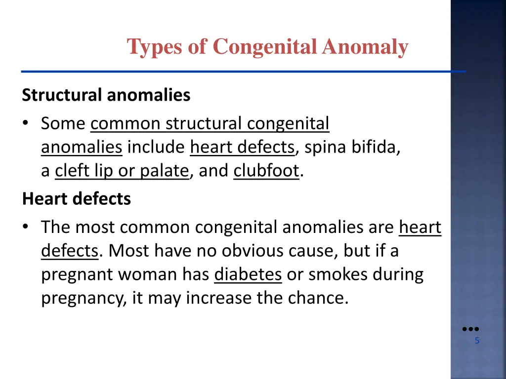 types of congenital anomaly