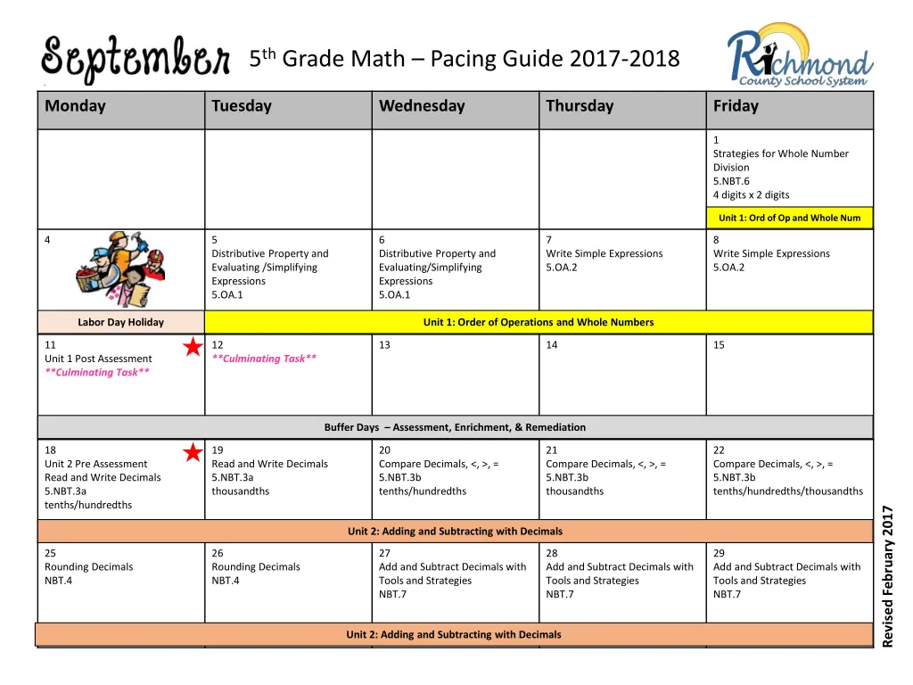 5 th grade math pacing guide 2017 2018 1