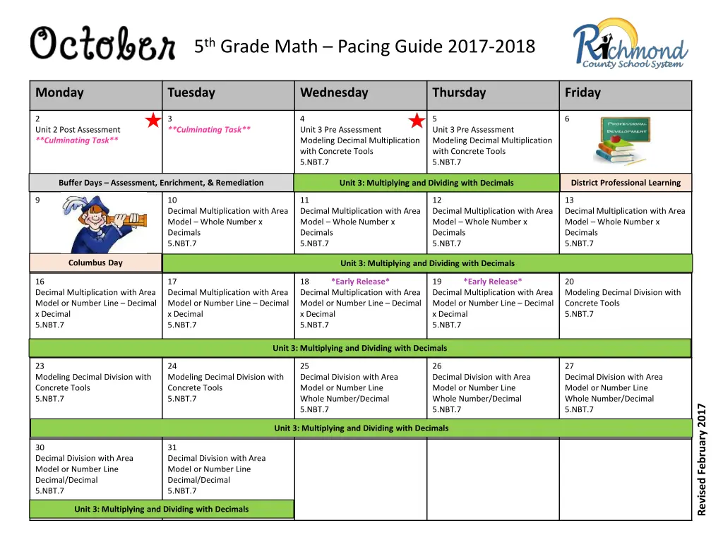5 th grade math pacing guide 2017 2018 2