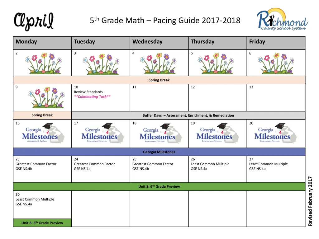 5 th grade math pacing guide 2017 2018 8