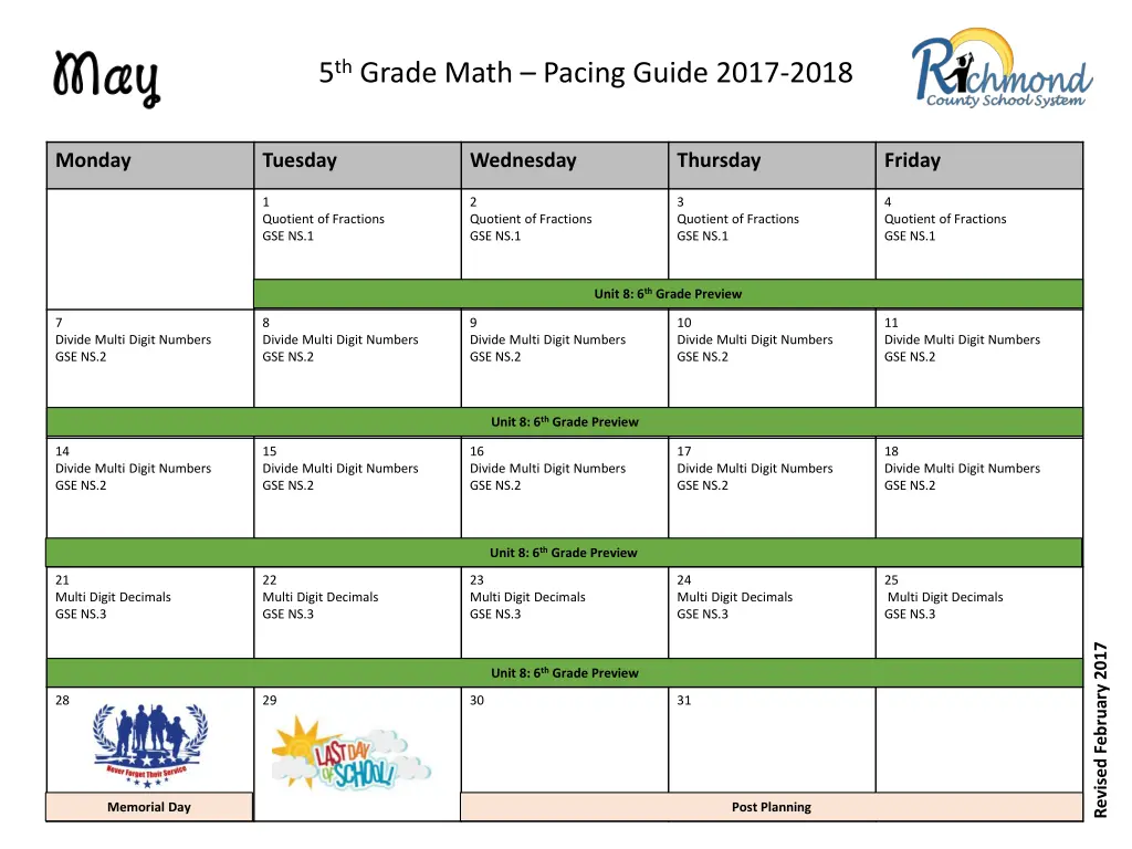 5 th grade math pacing guide 2017 2018 9