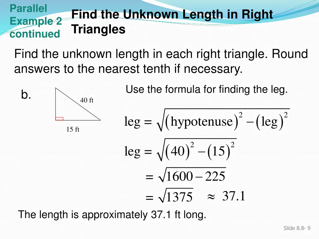 parallel example 2 continued