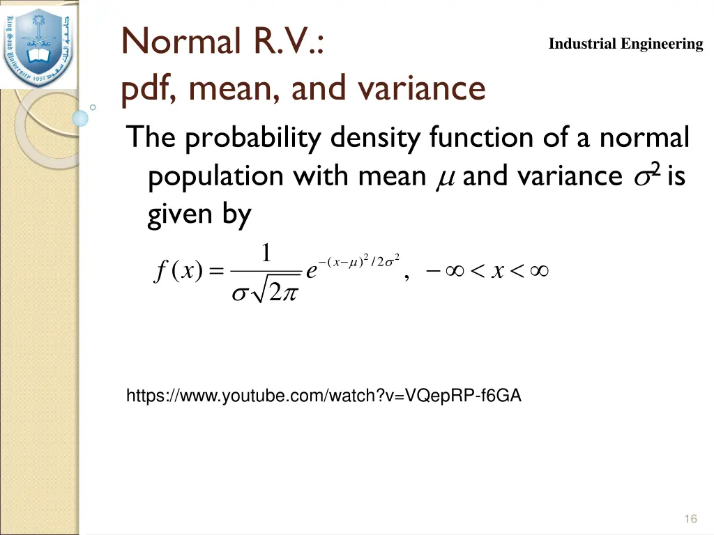 normal r v pdf mean and variance the probability