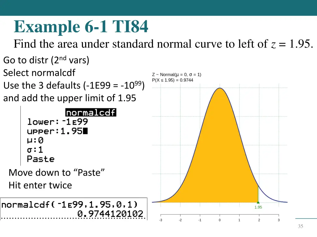 example 6 1 ti84 find the area under standard