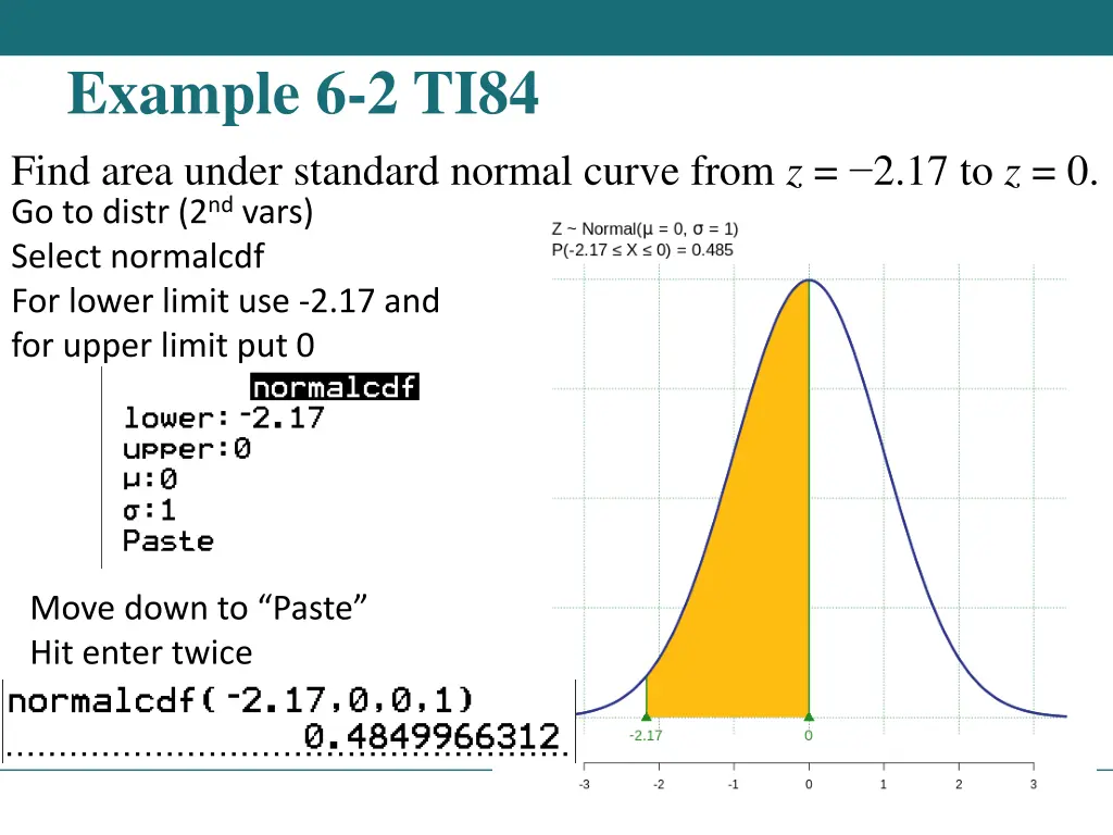 example 6 2 ti84 find area under standard normal