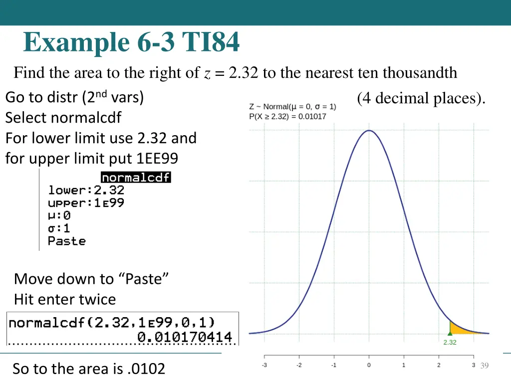 example 6 3 ti84 find the area to the right
