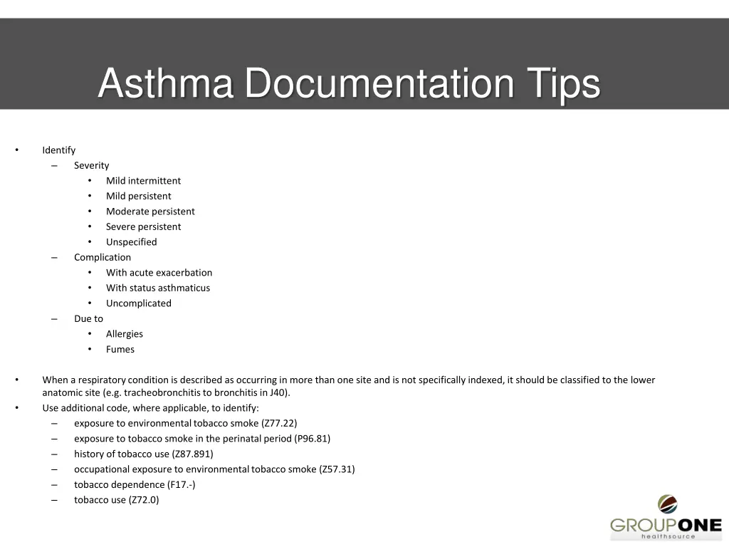 asthma documentation tips