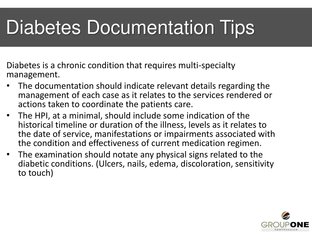 diabetes documentation tips