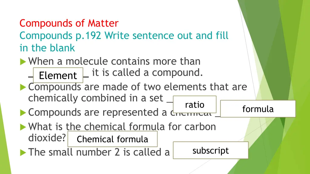 compounds of matter compounds p 192 write