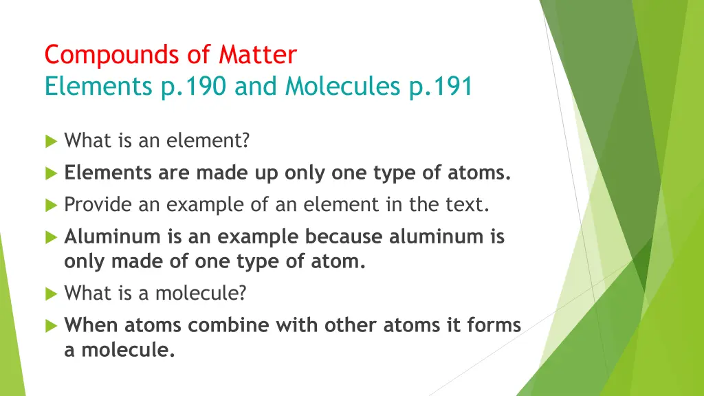 compounds of matter elements p 190 and molecules
