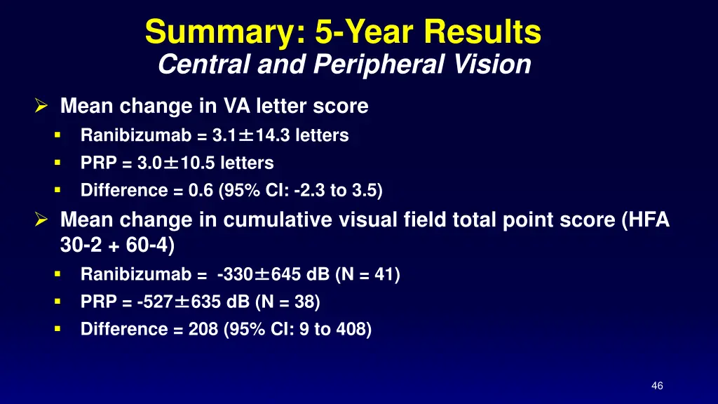 summary 5 year results central and peripheral