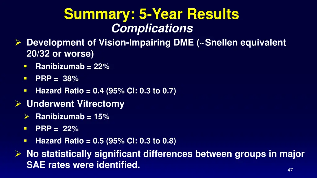 summary 5 year results complications development