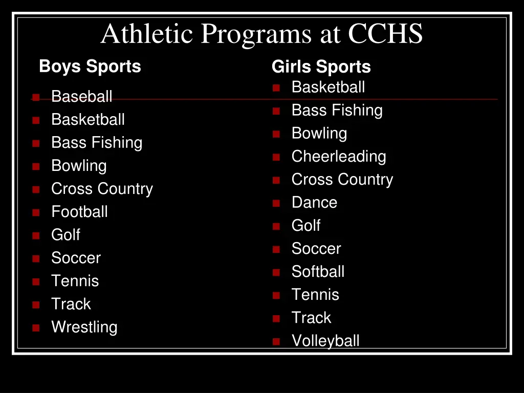 athletic programs at cchs boys sports