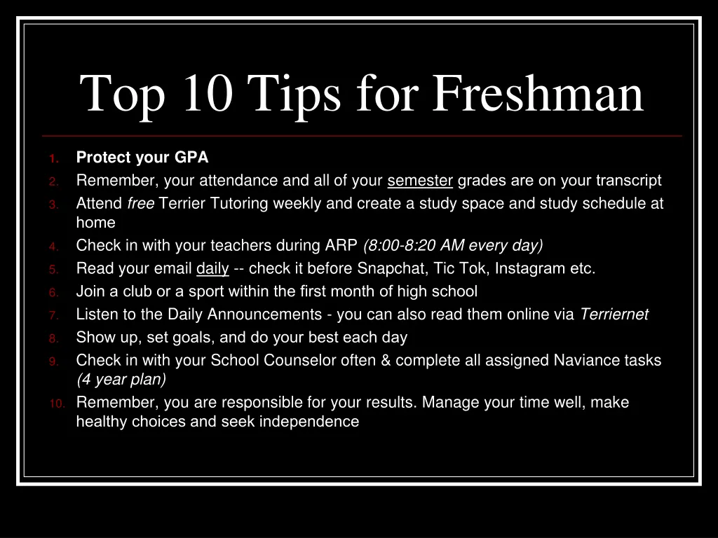 top 10 tips for freshman