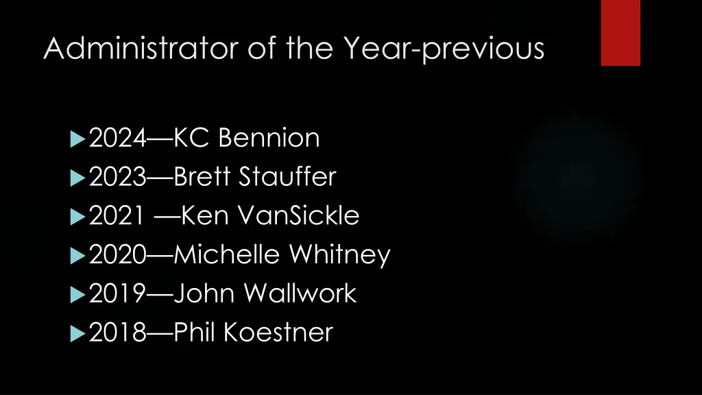 administrator of the year previous
