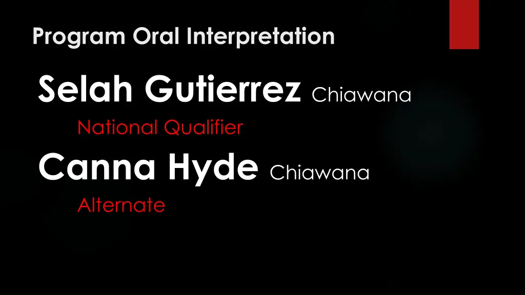 program oral interpretation selah gutierrez