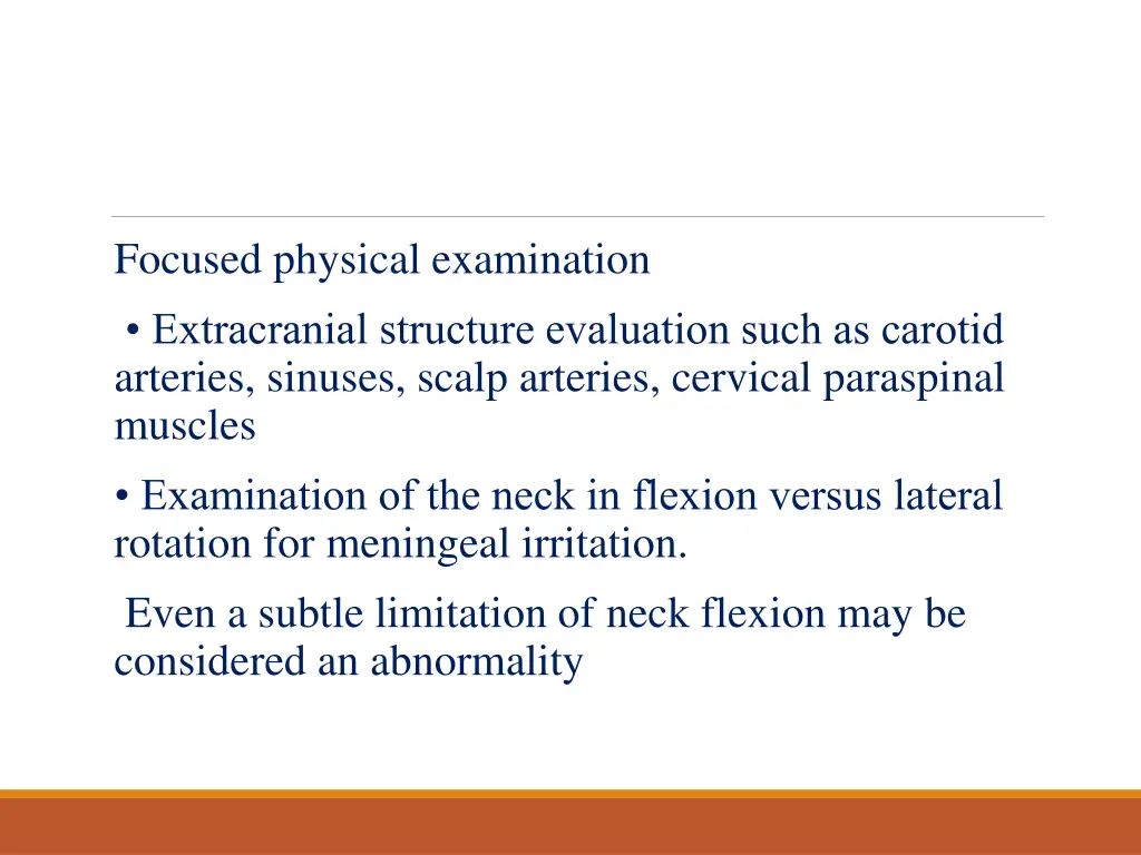focused physical examination extracranial